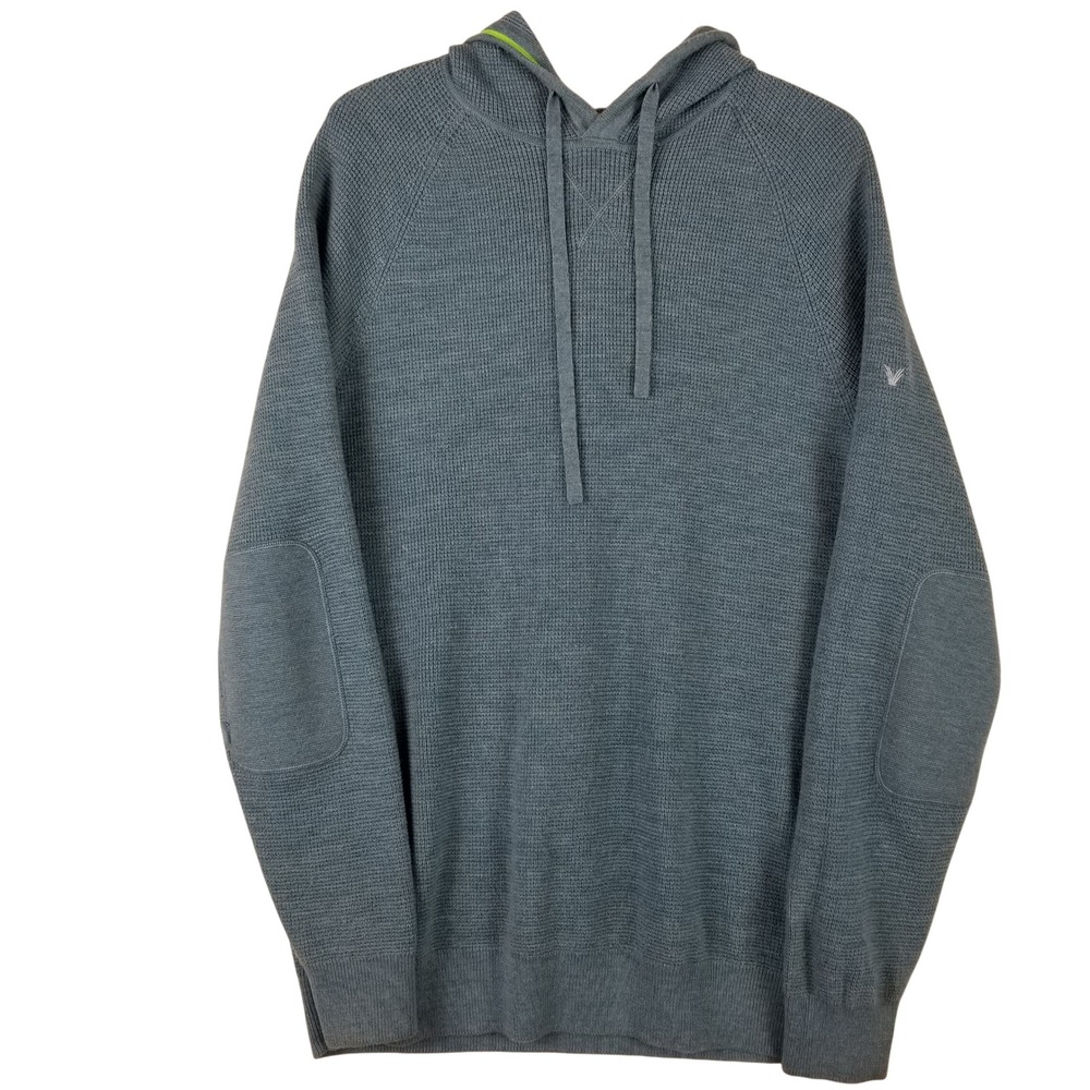 G/FORE Mens 100% Wool Knit Hoodie Sweater Blue Grey Elbow‎ Patches Size L